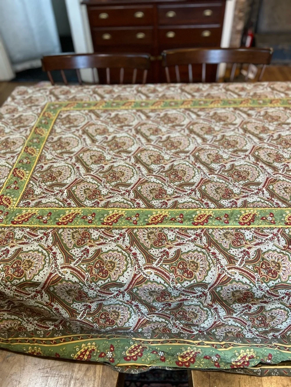 Williams Sonoma Provence Tablecloth Brown Green French Paisley  Autumn 70x90